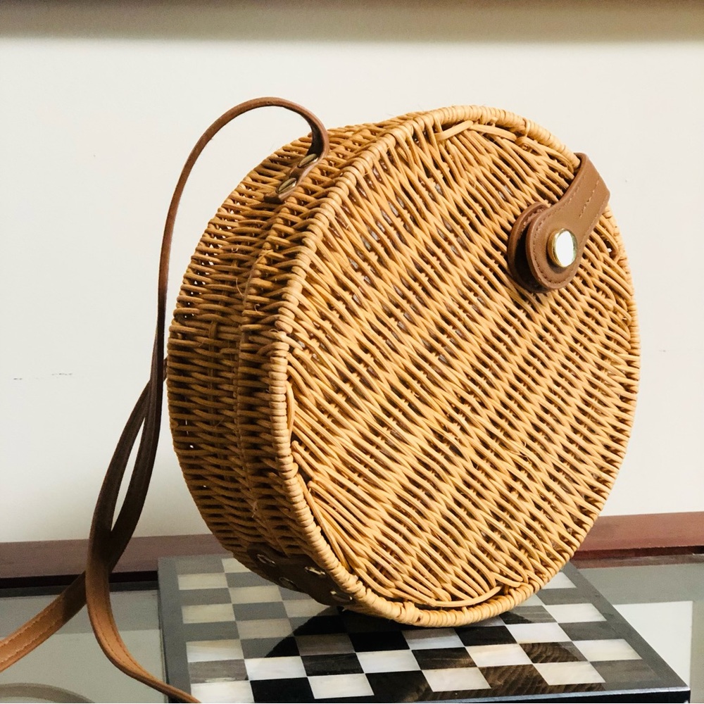Zara Wicker Round Crossbody Bag